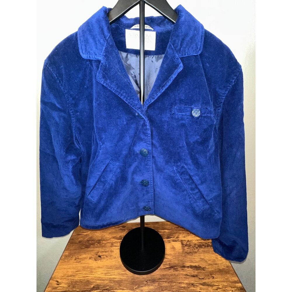 1990s International Scene Russian Blue Corduroy Jacket Double Breasted Blazer Si